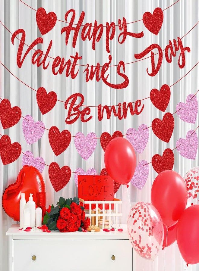 Fairooth Happy Valentine’s Day Banner Set Glittery Heart Valentines Day Party Decorations Set of 5 Red and Pink Be Mine Garland Banner for Valentines Day Wedding Anniversary Party Decor - Image 4