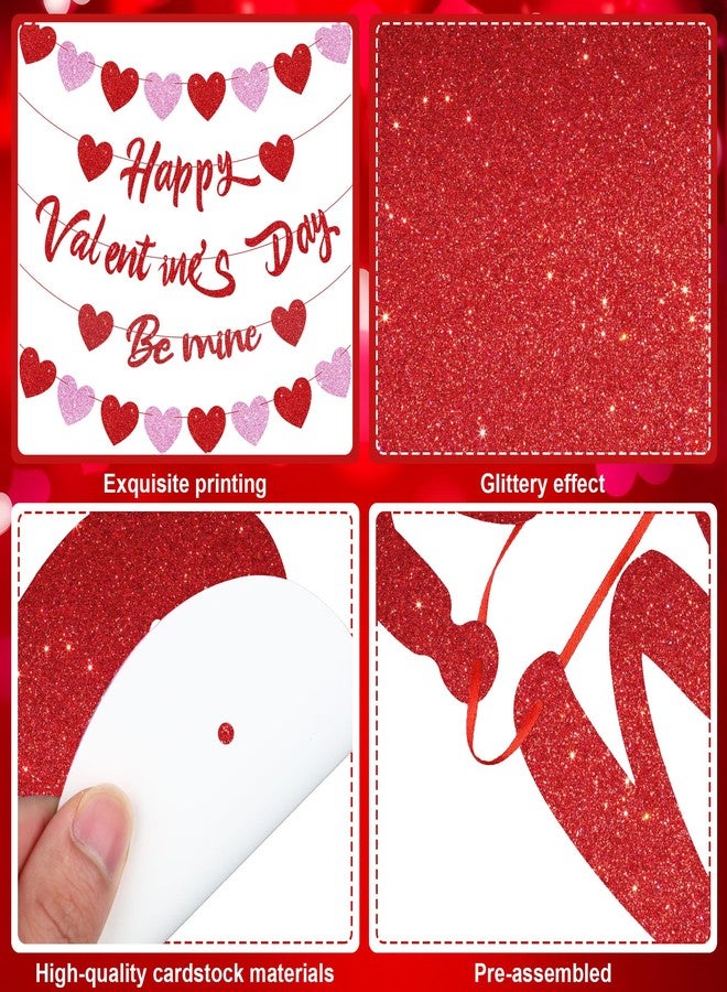 Fairooth Happy Valentine’s Day Banner Set Glittery Heart Valentines Day Party Decorations Set of 5 Red and Pink Be Mine Garland Banner for Valentines Day Wedding Anniversary Party Decor - Image 3