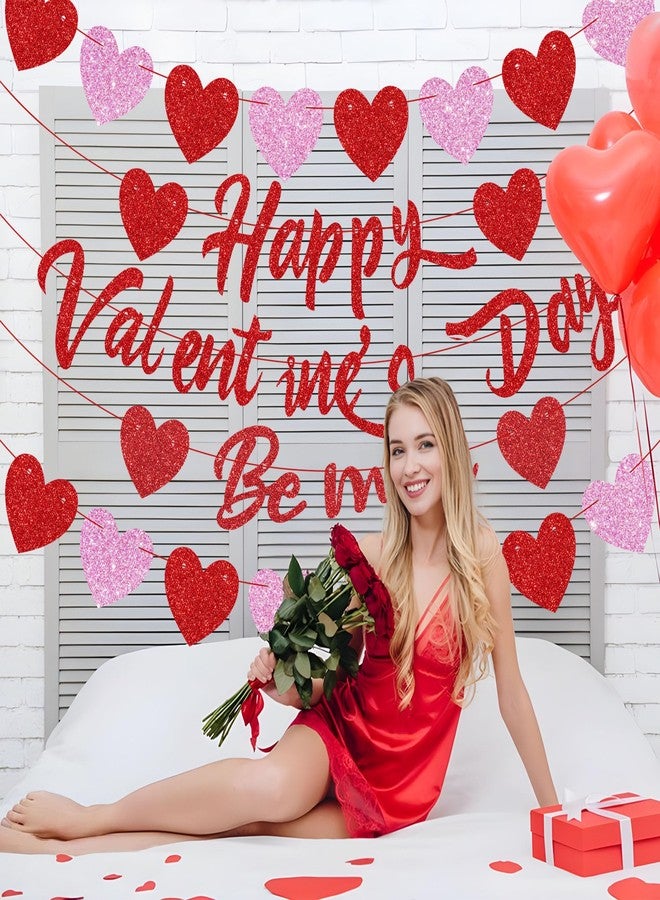 Fairooth Happy Valentine’s Day Banner Set Glittery Heart Valentines Day Party Decorations Set of 5 Red and Pink Be Mine Garland Banner for Valentines Day Wedding Anniversary Party Decor - Image 5