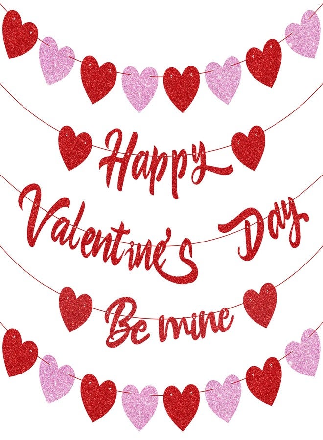 Fairooth Happy Valentine’s Day Banner Set Glittery Heart Valentines Day Party Decorations Set of 5 Red and Pink Be Mine Garland Banner for Valentines Day Wedding Anniversary Party Decor - Image 1
