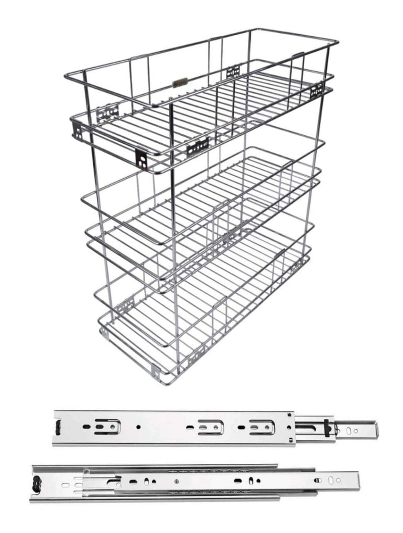 SANJARI SANJARI Stainless Steel 3 Shelves Bottle Pullout Basket with 20 Inch Telescopic Channel (8 W X 20 D X 21 H)  - Image 1