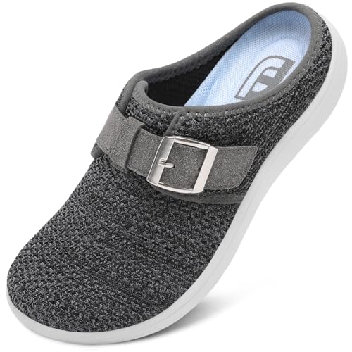 JOINFREE Wide Womens Mules Slippers Adjustable House Slipper Indoor Outdoor Lightweight Barefoot Casual Walking Shoe Comfortable Swollen Edema lymphedema Diabetic Shoe BlackGrey Size 8 - Image 1