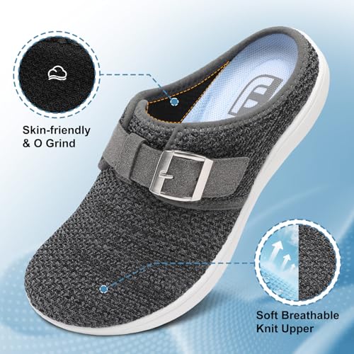JOINFREE Wide Womens Mules Slippers Adjustable House Slipper Indoor Outdoor Lightweight Barefoot Casual Walking Shoe Comfortable Swollen Edema lymphedema Diabetic Shoe BlackGrey Size 8 - Image 4