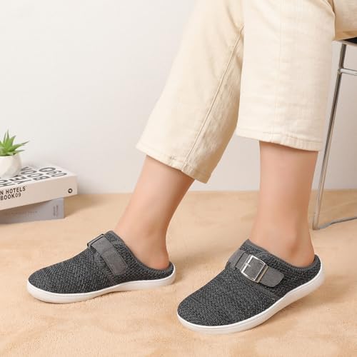 JOINFREE Wide Womens Mules Slippers Adjustable House Slipper Indoor Outdoor Lightweight Barefoot Casual Walking Shoe Comfortable Swollen Edema lymphedema Diabetic Shoe BlackGrey Size 8 - Image 2