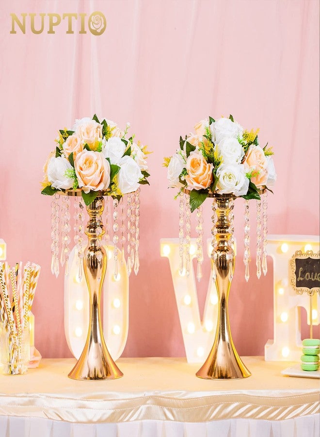 Nuptio 2 Pcs Versatile Metal Flower Arrangement Stand, 13.8in/35cm Height Elegant Wedding Centerpieces Flower Vase, Crystal Flower Stand for Wedding Party Dinner Event Restaurant Hotel Decoration - Image 3
