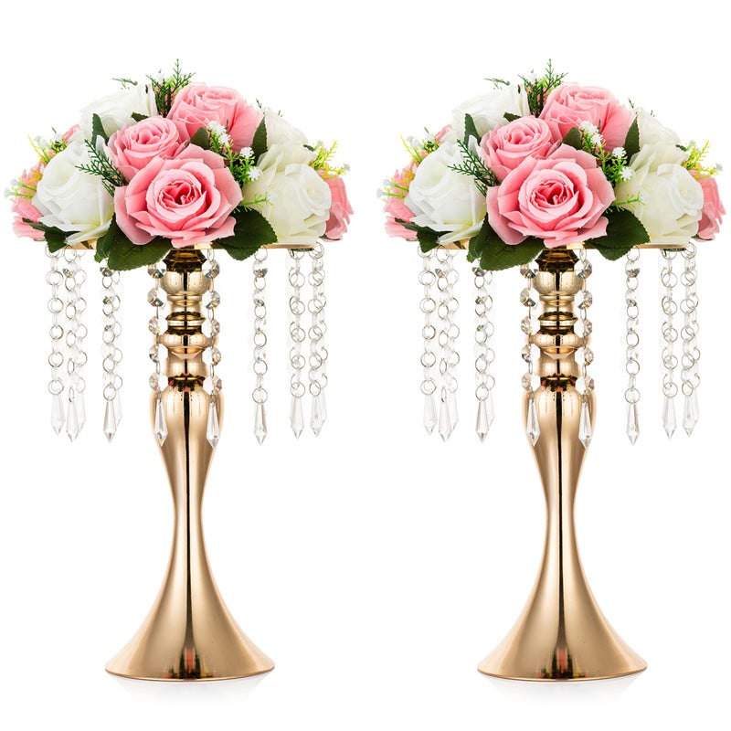 Nuptio 2 Pcs Versatile Metal Flower Arrangement Stand, 13.8in/35cm Height Elegant Wedding Centerpieces Flower Vase, Crystal Flower Stand for Wedding Party Dinner Event Restaurant Hotel Decoration - Image 1
