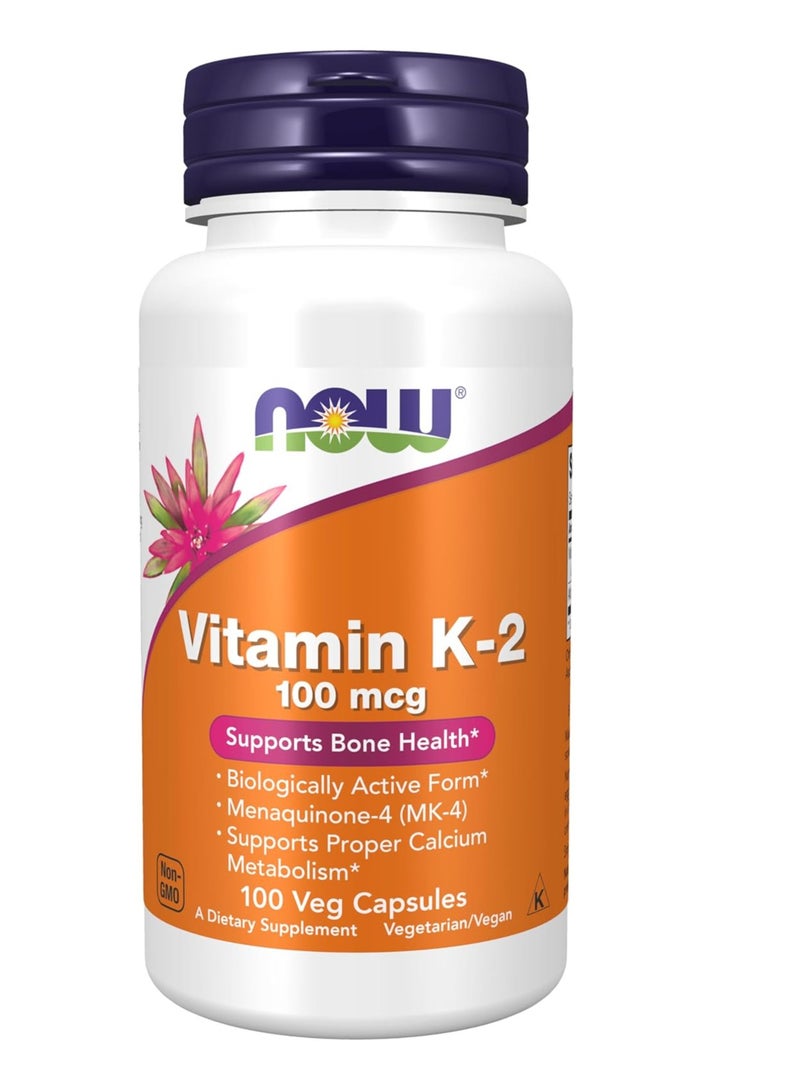 NOW Supplements, Vitamin K-2 100 mcg, Menaquinone-4 (MK-4), Supports Bone Health*, 100 Veg Capsules - Image 1