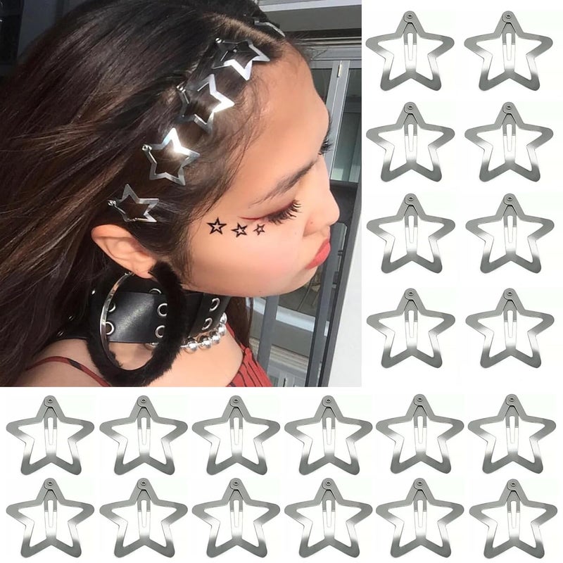 20 PCS 122 inches Star Hair Clips Snap Star Hair Barrettes Cute Lovely Accessories Non Slip Star Clips for Girls Women 2000s Y2K Silver Metal Hair Clips