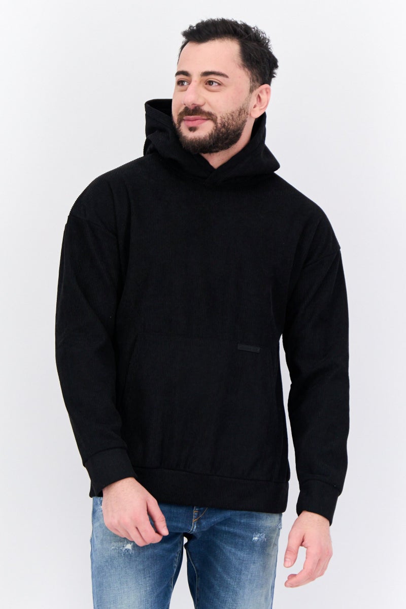 MEMBERS ONLY Men Hooded Corduroy Long Sleeves Sweatshirt, Black - Image 1