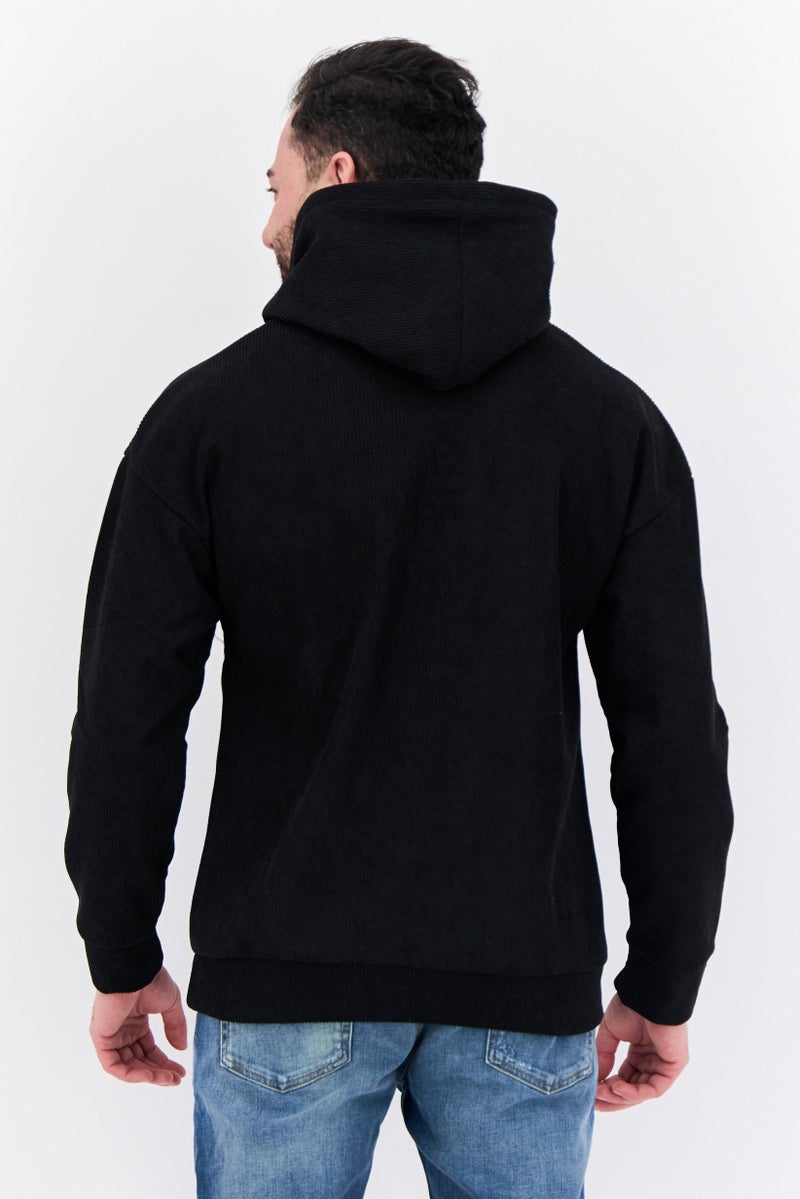 MEMBERS ONLY Men Hooded Corduroy Long Sleeves Sweatshirt, Black - Image 3
