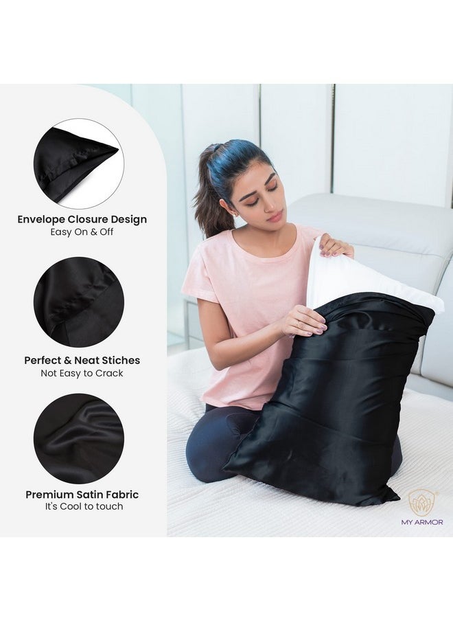 MY ARMOR Premium Satin Pillow Covers for Hair and Skin for Women, 18" x 28" Silk Pillow Cases (Pack of 2) - Black - pzsku/Z4C6883AC4FADF56A49E3Z/45/_/1736571305/2fef8764-154f-4308-928d-f97164f254f6