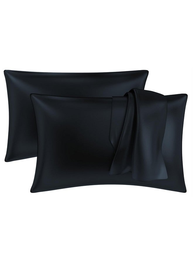 MY ARMOR Premium Satin Pillow Covers for Hair and Skin for Women, 18" x 28" Silk Pillow Cases (Pack of 2) - Black - Image 1