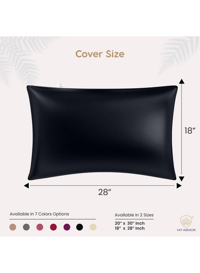 MY ARMOR Premium Satin Pillow Covers for Hair and Skin for Women, 18" x 28" Silk Pillow Cases (Pack of 2) - Black - Image 2