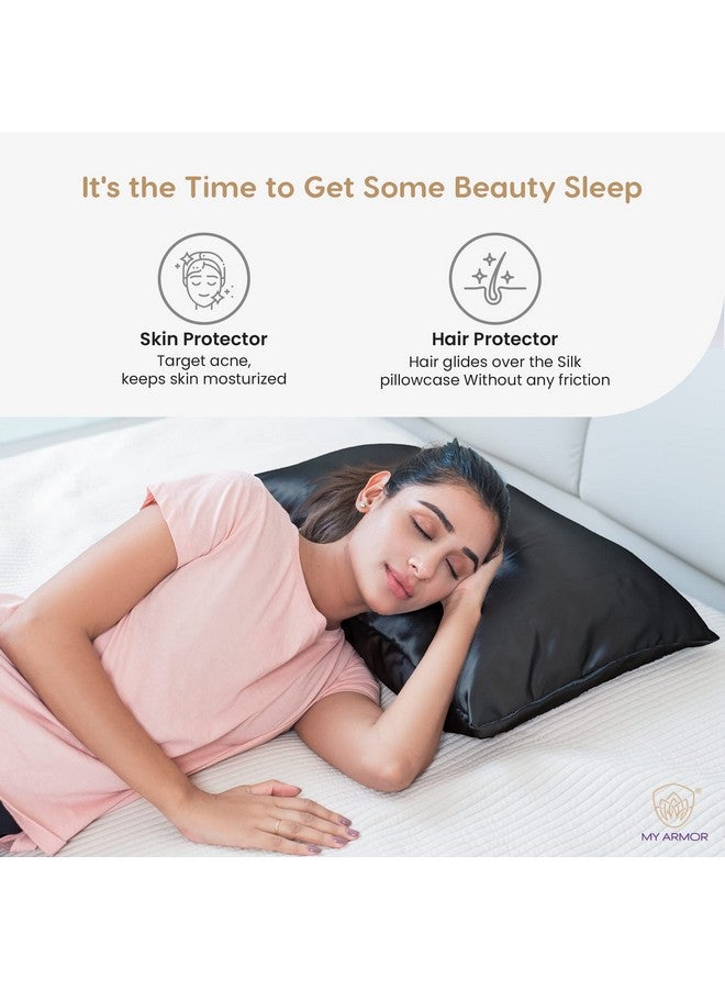 MY ARMOR Premium Satin Pillow Covers for Hair and Skin for Women, 18" x 28" Silk Pillow Cases (Pack of 2) - Black - Image 4