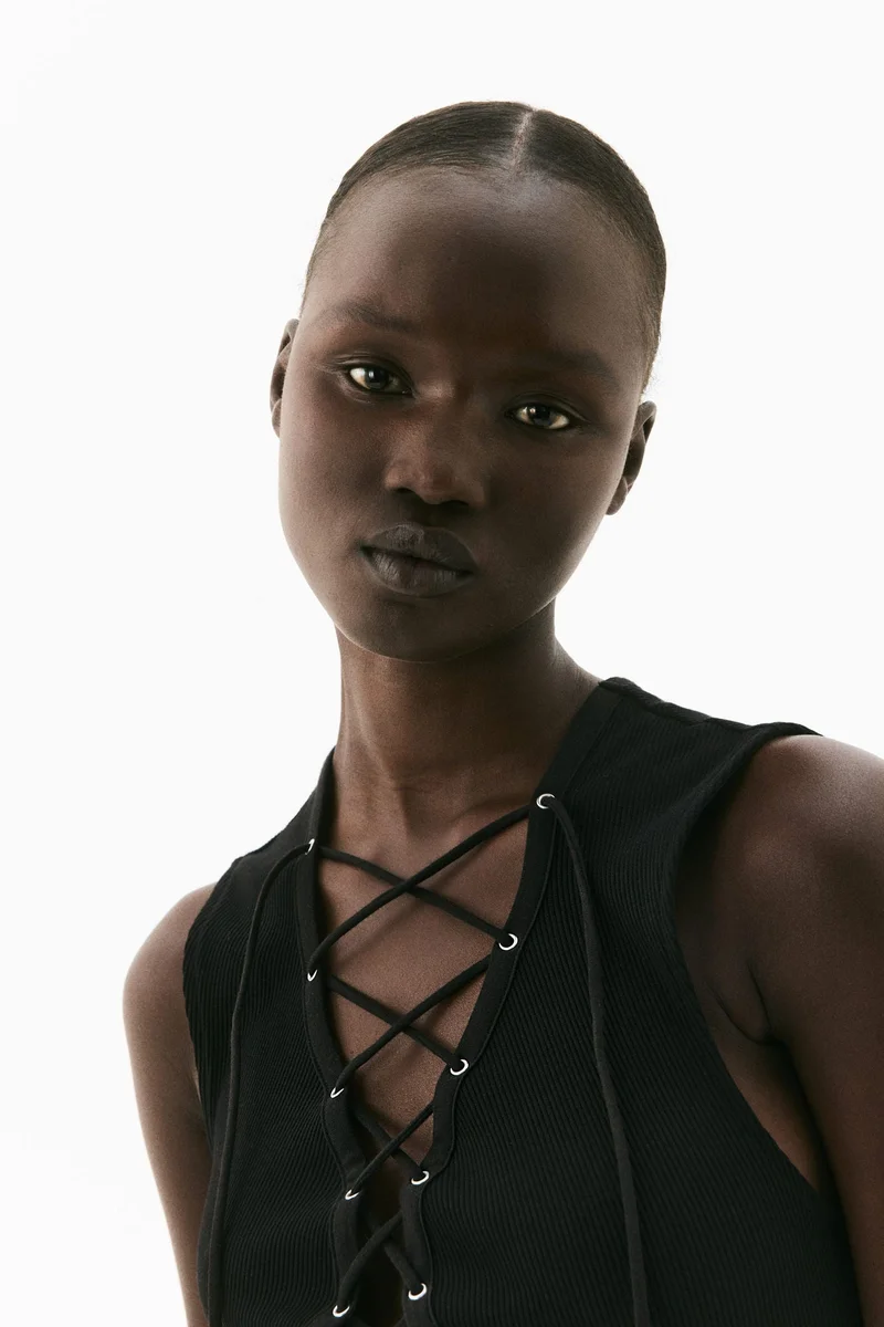 H&M Ribbed lacing-detail dress