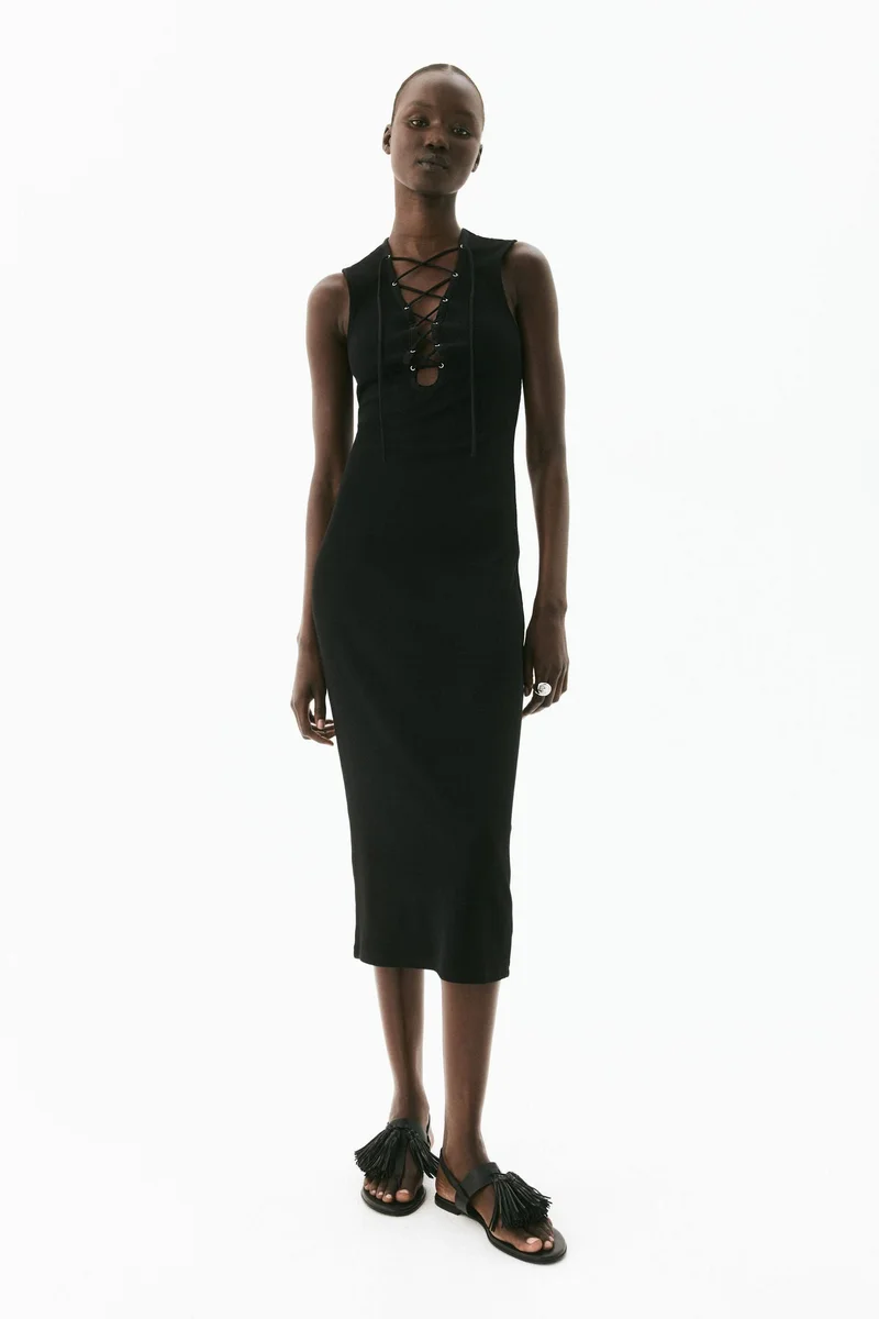 H&M Ribbed lacing-detail dress