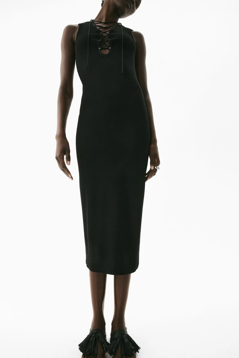 H&M Ribbed lacing-detail dress