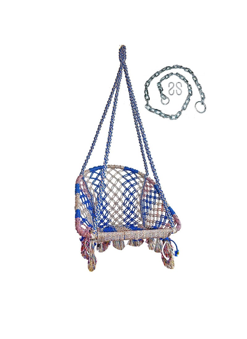 Marshland MARSHLAND Swing for Kids and Adults D Shape Handmade Hanging Swing Chair Made of Strong Silk Rope with Free Chain and 2 Hook 72 X 27 X 19 inch Multicolor  - Image 1