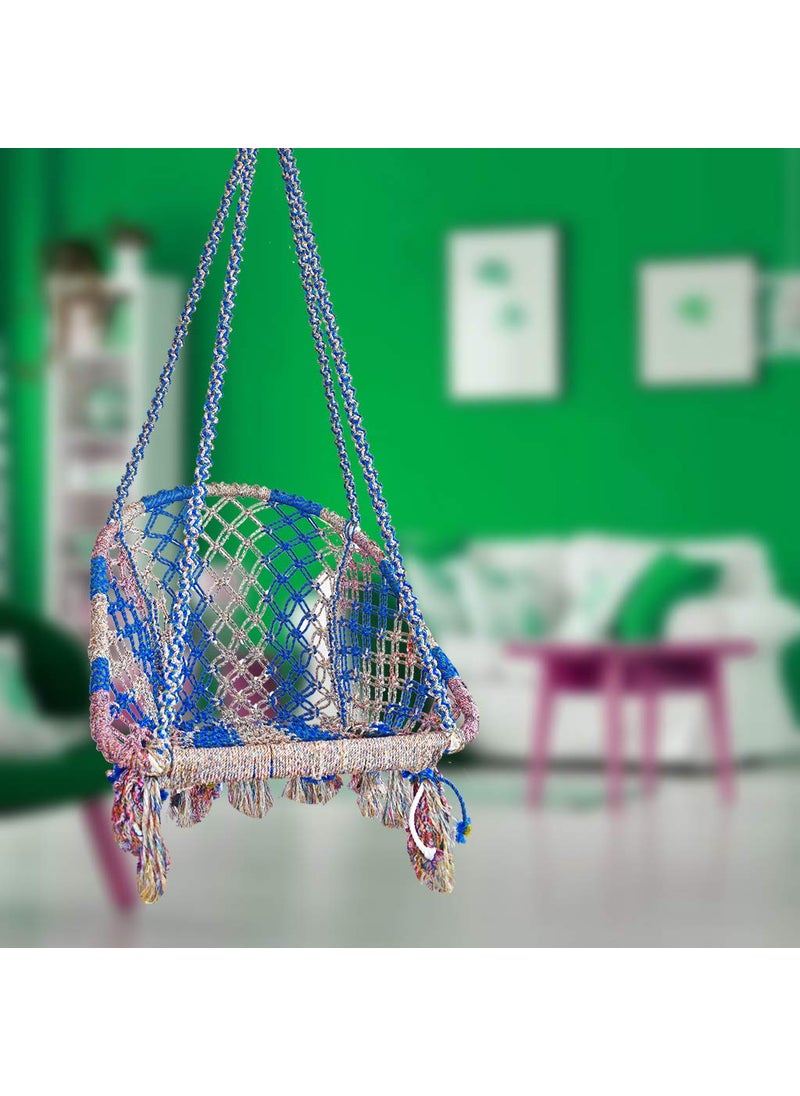 Marshland MARSHLAND Swing for Kids and Adults D Shape Handmade Hanging Swing Chair Made of Strong Silk Rope with Free Chain and 2 Hook 72 X 27 X 19 inch Multicolor  - Image 3