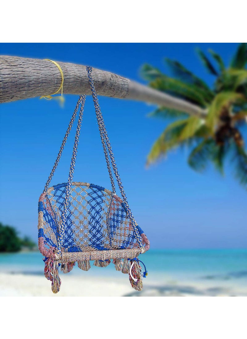Marshland MARSHLAND Swing for Kids and Adults D Shape Handmade Hanging Swing Chair Made of Strong Silk Rope with Free Chain and 2 Hook 72 X 27 X 19 inch Multicolor  - Image 5