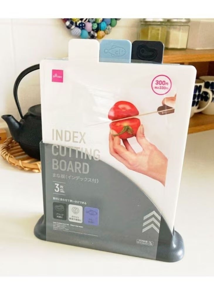 Daiso Japan DAISO Index Cutting Board Set – 3 Sheets + Stand, 22 cm × 15 cm (3‑piece) - Image 1