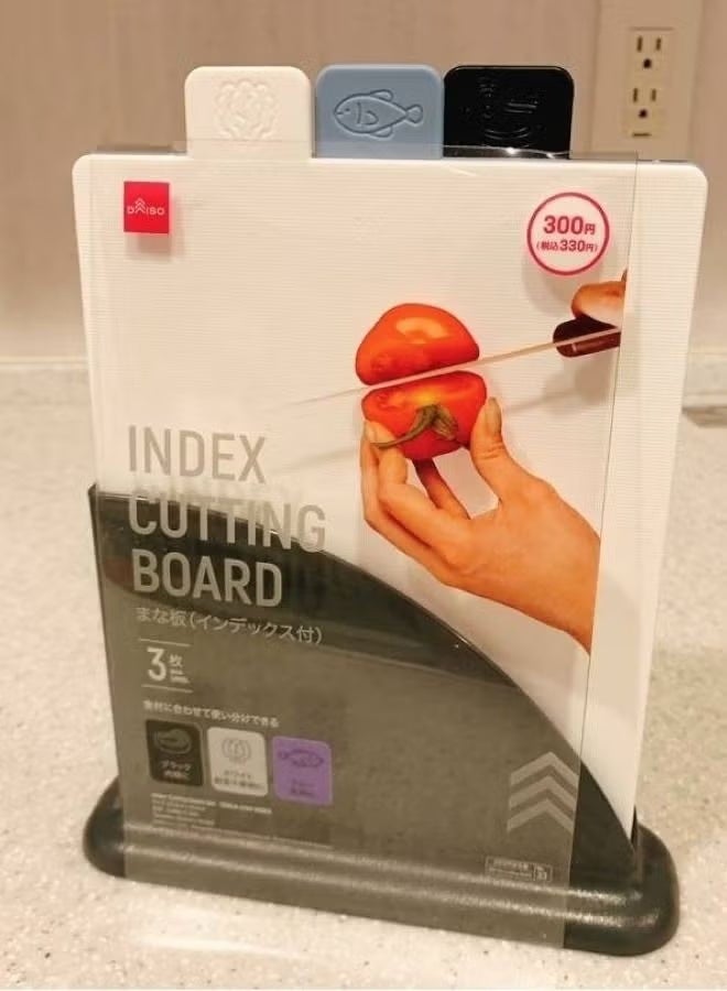 Daiso Japan DAISO Index Cutting Board Set – 3 Sheets + Stand, 22 cm × 15 cm (3‑piece) - Image 2