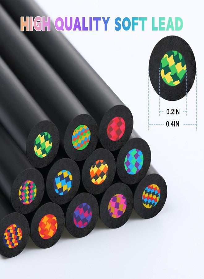 TINNIVI 12 Colors Rainbow Pencils for Kids Adults, Rainbow Colored Pencil Art Supplies for Girls Boys, Black Wooden Multi Colored Pencils Bulk for Coloring Drawing Sketching, Pre-sharpened - Image 3