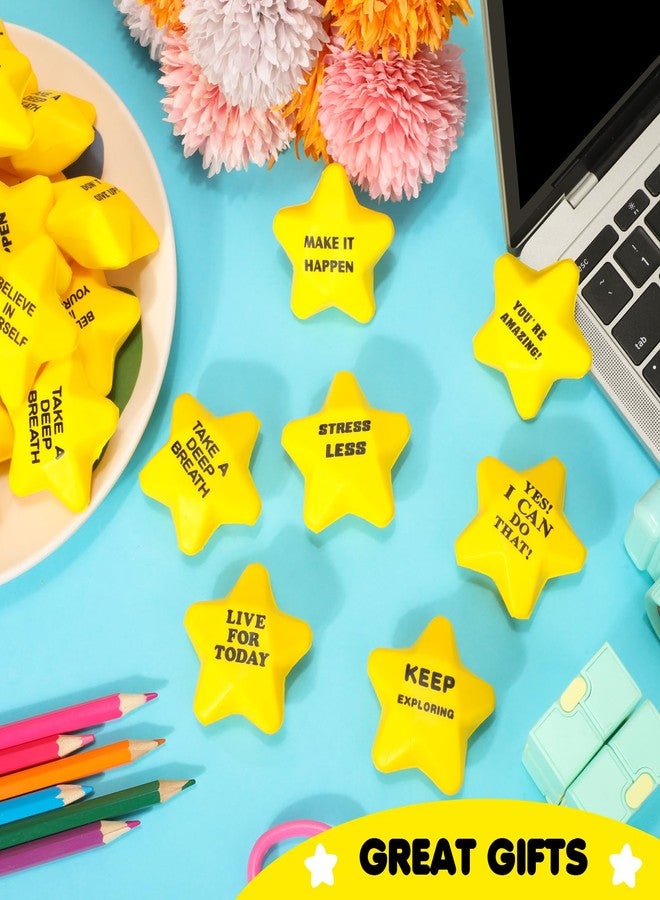 Silipull 100 Pcs Motivational Star Stress Balls Bulk Anxiety Stress Relief Balls Inspirational Mini Foam Star Toys Stuff for Adults Prizes Gifts Fidget Toys Party Supplies, Yellow (10 Style) - Image 2