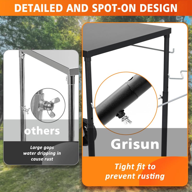 GRISUN Grill Side Table for Weber Kettle 22/26, Weber Smokey Mountain 22 Grill, Grill Work Table for Weber Master Touch, Premium, Kettle Grill Accessories, Adjustable Height Charcoal Kettle Grill Table - Image 5