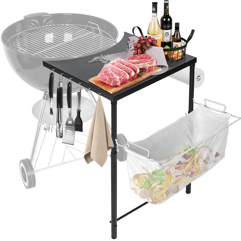 GRISUN Grill Side Table for Weber Kettle 22/26, Weber Smokey Mountain 22 Grill, Grill Work Table for Weber Master Touch, Premium, Kettle Grill Accessories, Adjustable Height Charcoal Kettle Grill Table - Image 1