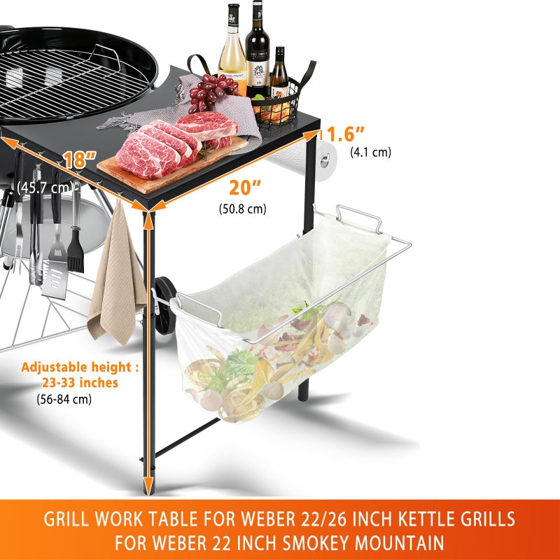 GRISUN Grill Side Table for Weber Kettle 22/26, Weber Smokey Mountain 22 Grill, Grill Work Table for Weber Master Touch, Premium, Kettle Grill Accessories, Adjustable Height Charcoal Kettle Grill Table - Image 2