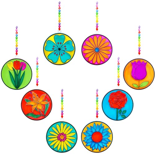 Winlyn 24 Set Spring Flower Suncatchers Ornaments Decorations DIY Window Paint Art Kit for Kids Classroom Activities Party Favors - Image 4