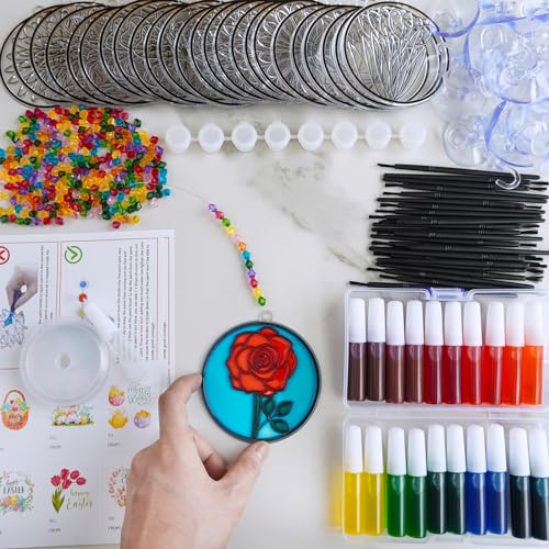 Winlyn 24 Set Spring Flower Suncatchers Ornaments Decorations DIY Window Paint Art Kit for Kids Classroom Activities Party Favors - Image 2