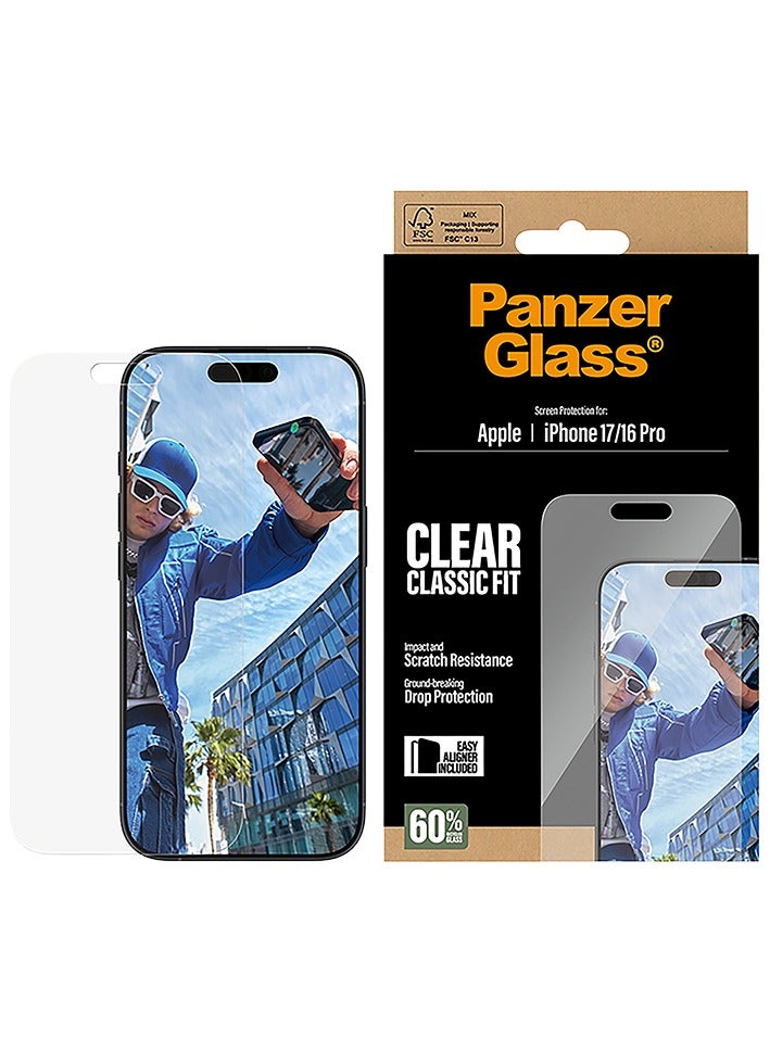 PanzerGlass Screen Protector Classic Fit iPhone 17 and 16 Pro - Clear - Image 1
