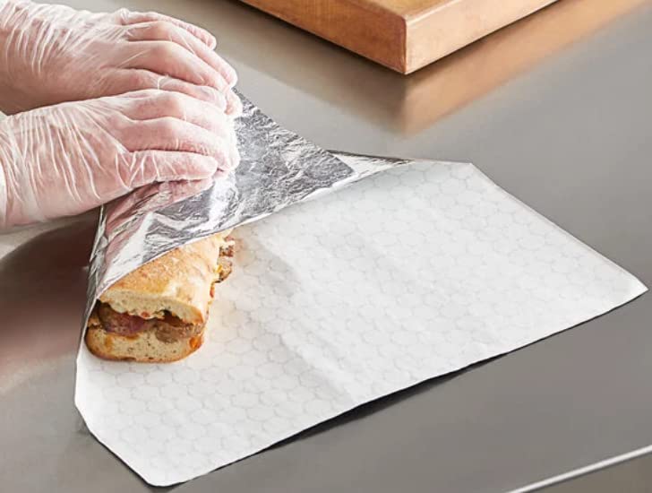 500 Pre Cut Aluminum Foil Sheets  Insulated GreaseResistant Foil Wrap for Hot Food Items  Unprinted Honeycomb Laminated Food Wrap  10 34 x 14