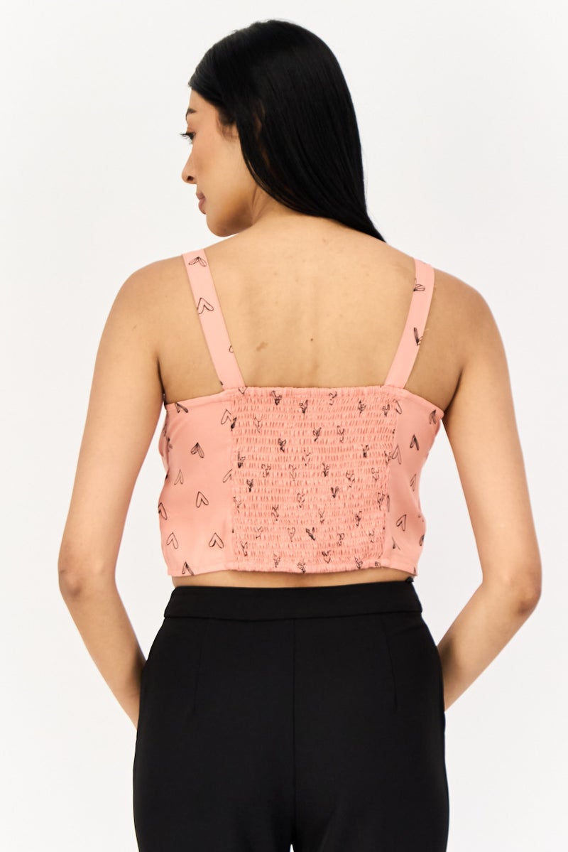 ONLY Women Square Neck Sleeveless Allover Print Tank Top, Dusty Pink - Image 3