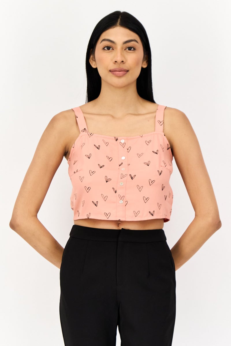 ONLY Women Square Neck Sleeveless Allover Print Tank Top, Dusty Pink - Image 1