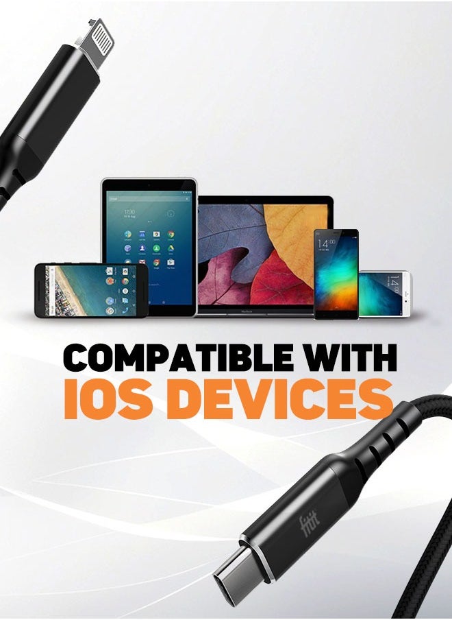 FITIT - FITIT Charging/ Data Premium braided Cable with USB Type C 3.0 to Lightning Connector( MFI Certified), Black - Image 1