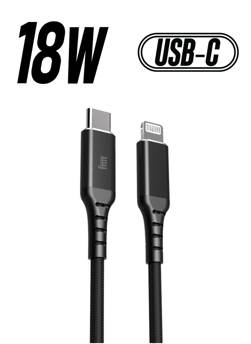 FITIT - FITIT Charging/ Data Premium braided Cable with USB Type C 3.0 to Lightning Connector( MFI Certified), Black - Image 1