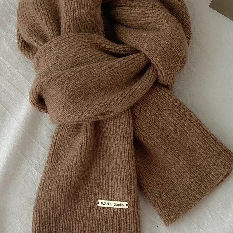100 Australian Wool Knitted Cashmere Scarf Women'S All-Match Solid Color Scarf Winter Day Gift For Boys - Image 2