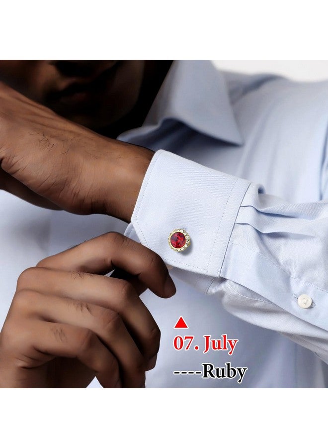 HAWSON Birthstone Button Cover Cufflinks For Men,Shiny 18K Gold Tone Dress Shirt And Tux Shirt Accessories,Birthday Christmas Wedding Gifts - Image 2