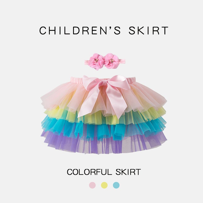 European American Toddler Skirt Set with Headband Rainbow color (including hair band) 