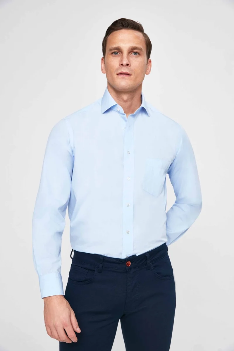 D'S DAMAT Regular Fit Blue Plain Easy Iron Shirt 2HE02TR00289M