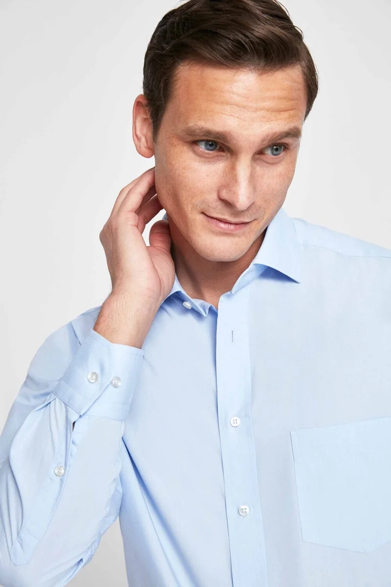 D'S DAMAT Regular Fit Blue Plain Easy Iron Shirt 2HE02TR00289M