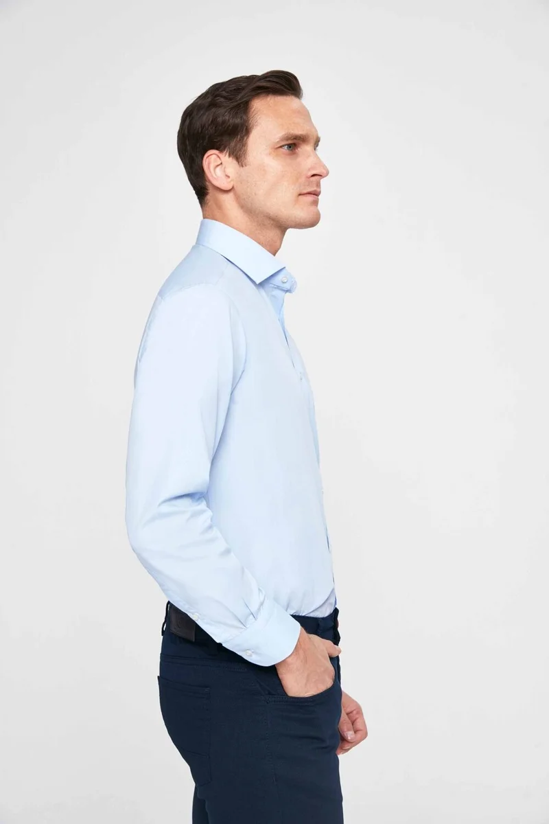 D'S DAMAT Regular Fit Blue Plain Easy Iron Shirt 2HE02TR00289M