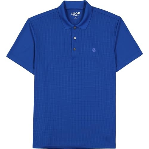IZOD Men's Classic Performance Golf Grid Polo, Cobalt Blue, L - Image 4