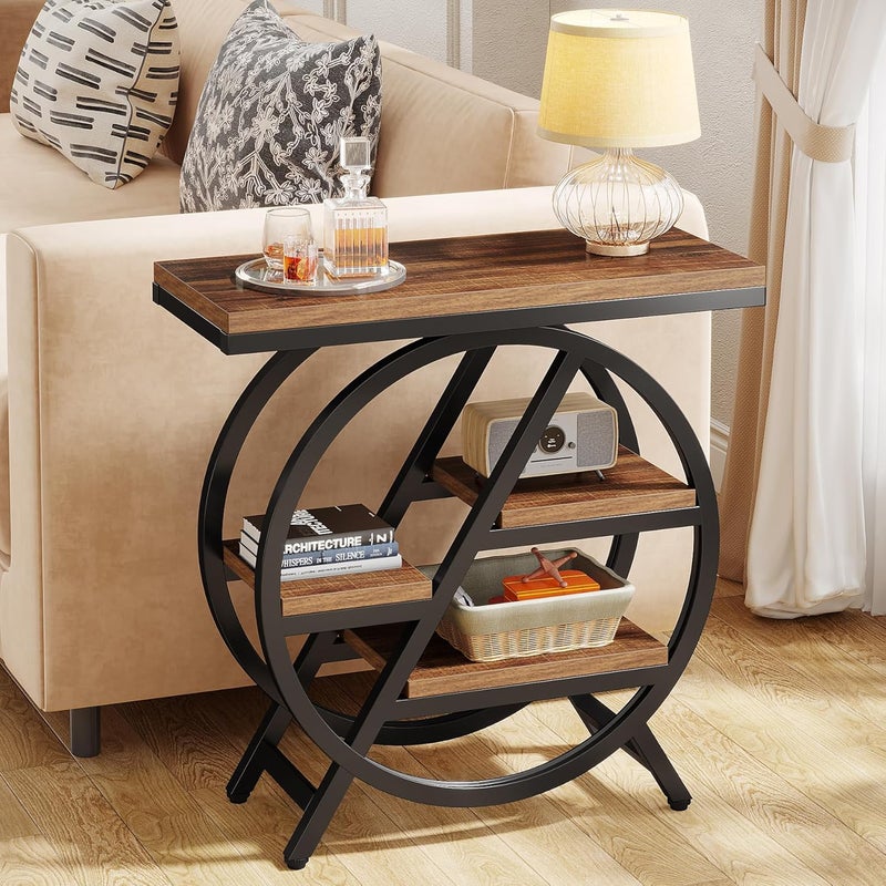 Tribesigns 3 Tier Narrow Wood Side Table, 65 x 30 cm Sofa Table with Storage Compartment, Industrial Side Table for Living Room, Slim Bedside Table for Bedroom - Image 5
