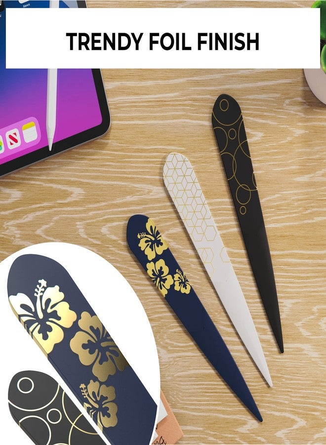 Uncommon Desks Letter Opener - 3 Pack Plastic Letter Opener with Trendy Designs, Safe Plastic Edge, Wide Ergonomic Handle for Comfort and Grip - Image 2