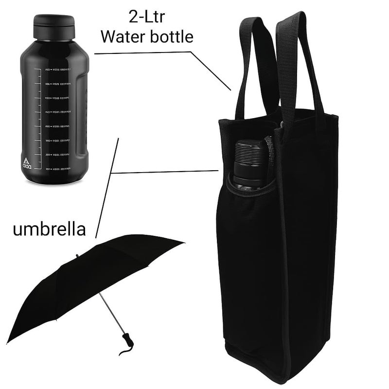 Aklima 2-Litre Water Bottle & Umbrella Carrier Bag | Carry Umbrella and Water Bottle with Handle | Eco-Friendly Bottle and Umbrella Cover for School,Office,Travel,Hiking,Gym,Picnic & Daily Use(Black) - Image 3