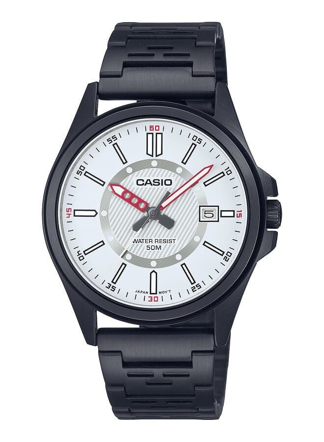 CASIO Men Watch Analog White Dial Stainless Steel Black Ion Plated Band And Case MTP-E700B-7EVDF - Image 1